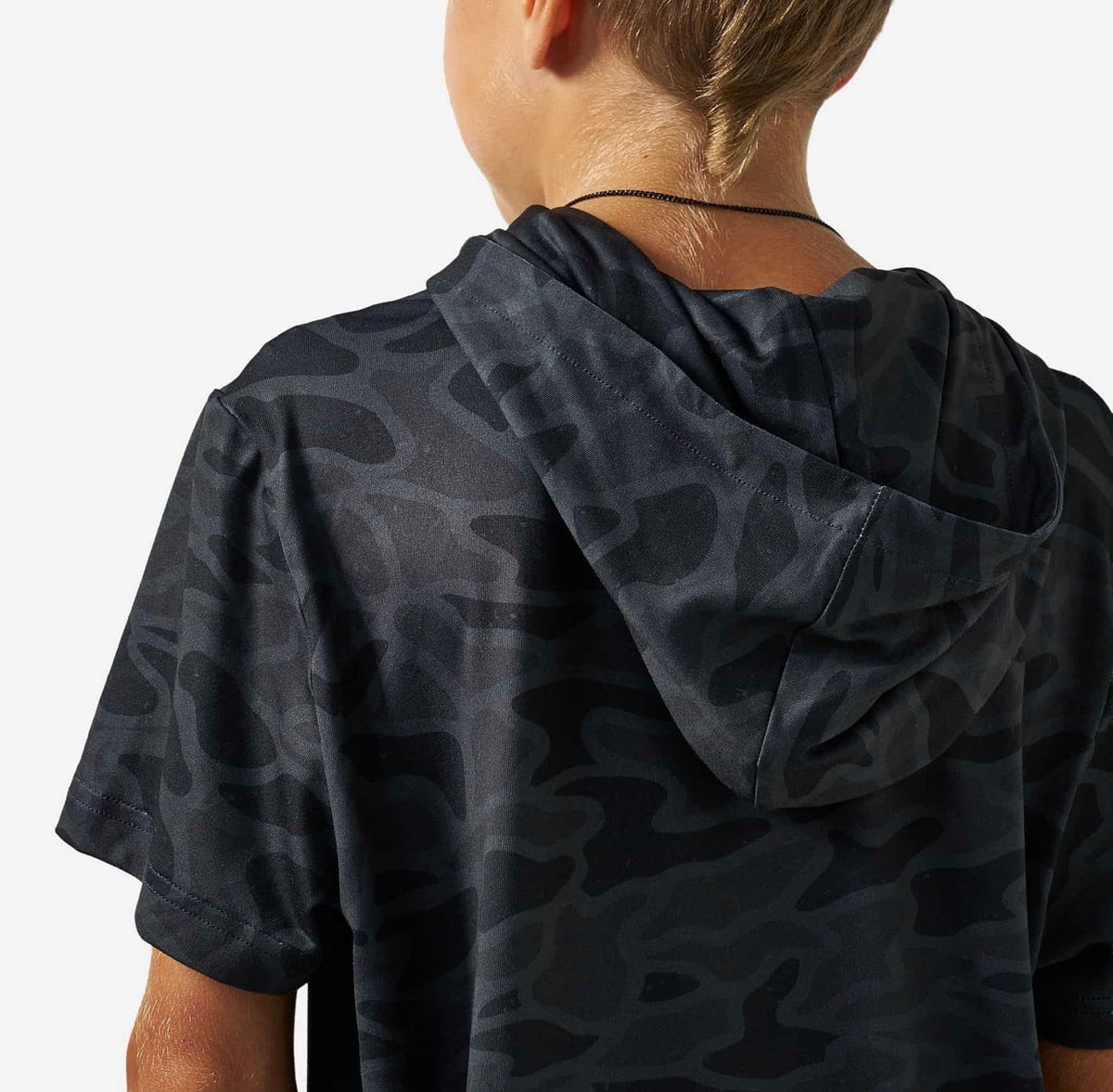 Kids Short Sleeve Hoodie-Black Camo