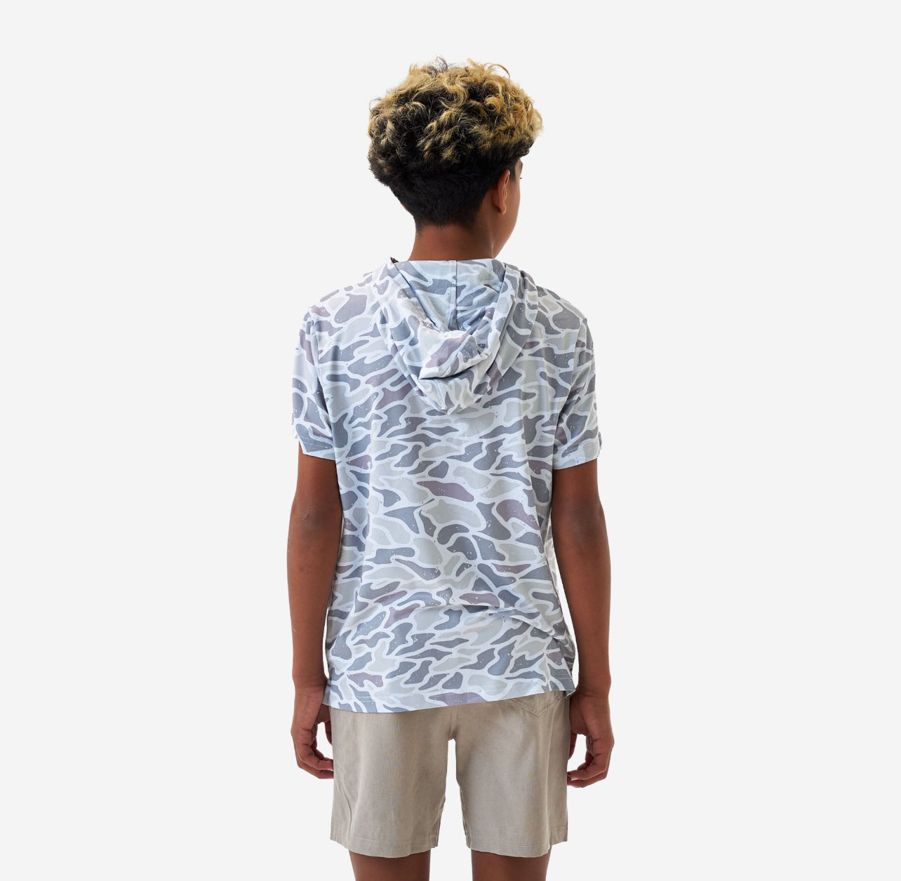 Kids Short Sleeve Hoodie-White Camo