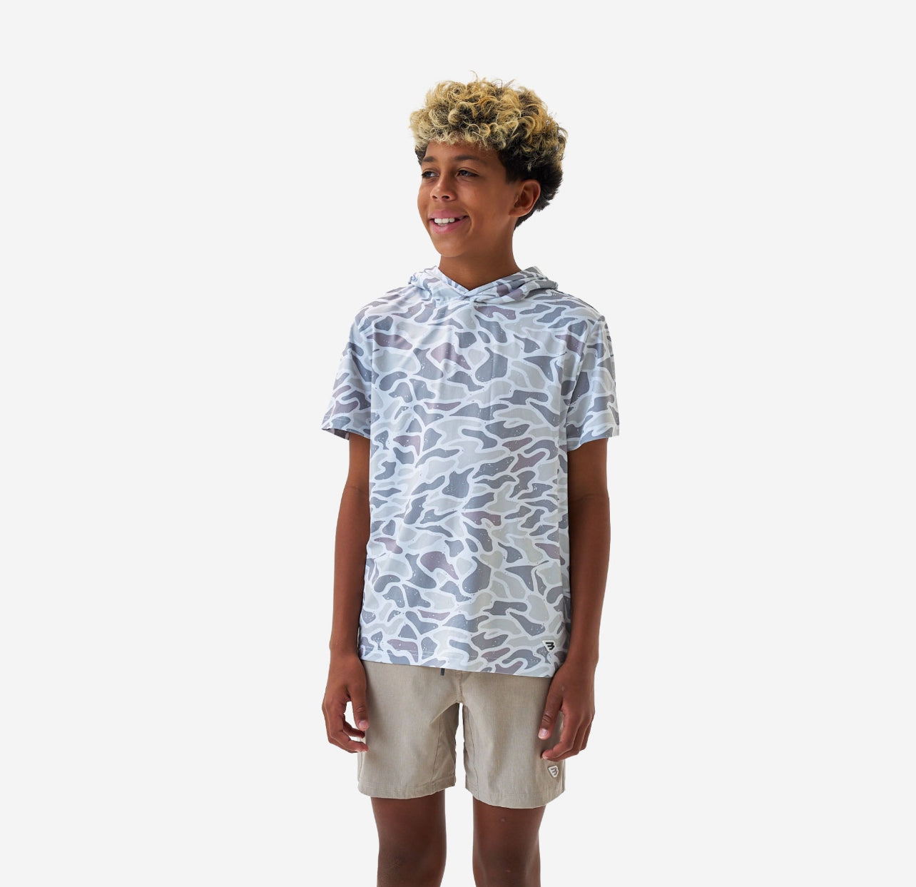 Kids Short Sleeve Hoodie-White Camo