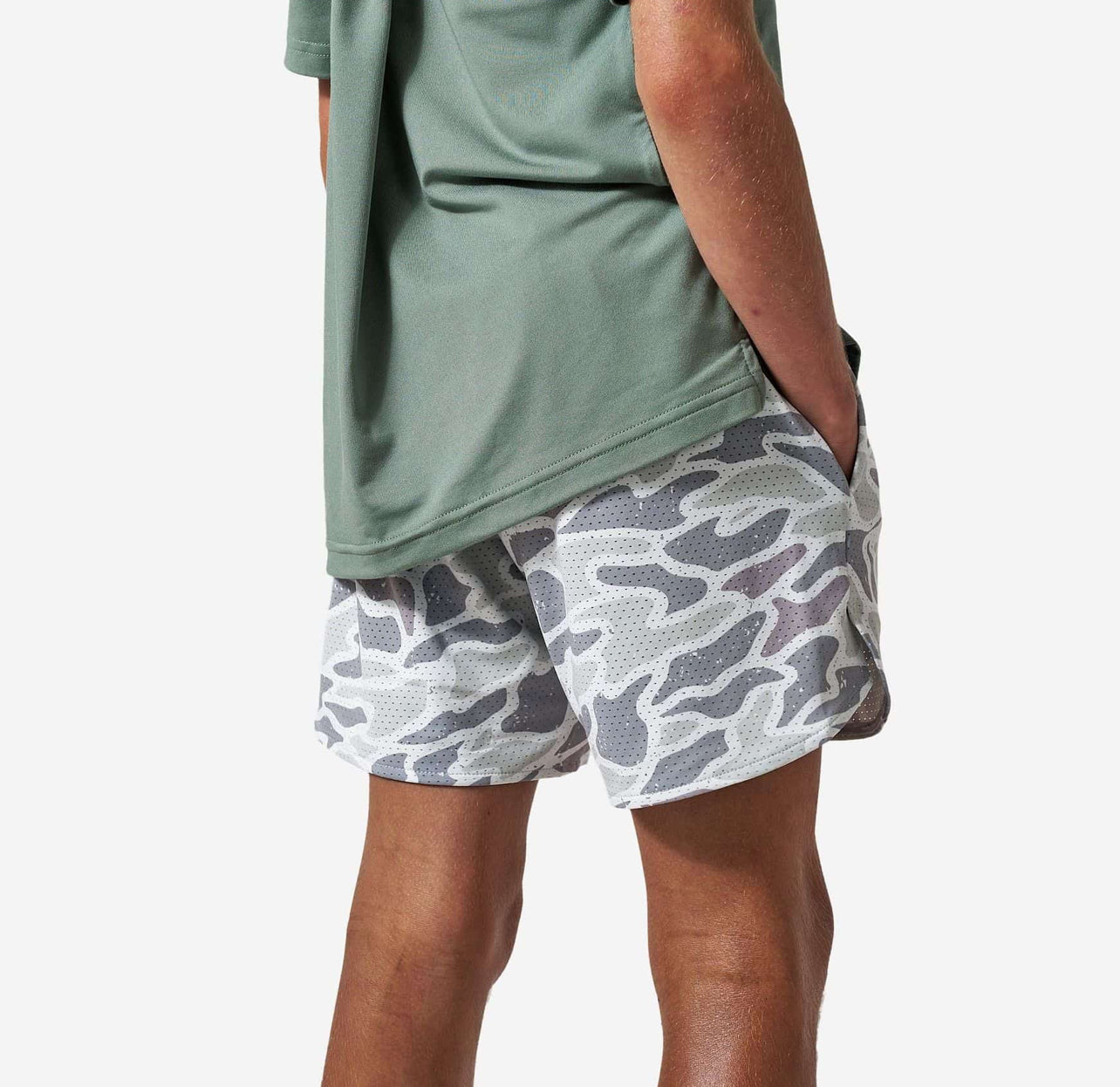 Youth Mesh Training Shorts-White Camo